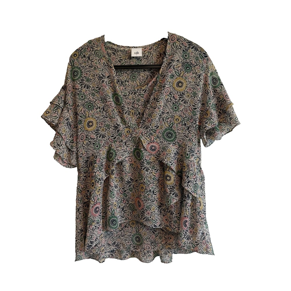 Floral Tiered Flutter Sleeve Top S Cottagecore Feminine Boho Coastal Grandma